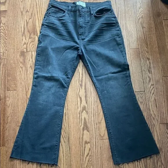 Current/Elliott The High Waist Edgebrook Kick Jean Raw Hem Faded Black Sz 32 - Picture 2 of 11